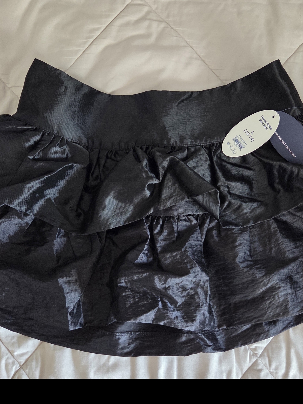 Black Tiered Mini Skirt with Ruffle Detail - Size L.